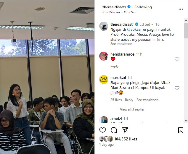 Dian Sastro Jadi Dosen di Universitas Indonesia, Netizen: Saya Gak Bakal Absen