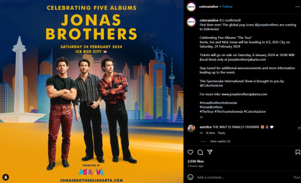 Jonas Brothers Gelar Konser Perdana di Jakarta 24 Februari 2024