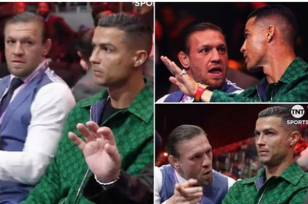 Wajah Cemberut Cristiano Ronaldo saat Duduk di Sebelah Conor McGregor