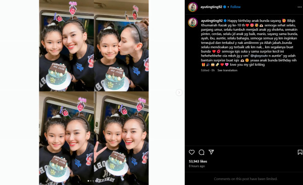 Doa Ayu Ting Ting di Hari Ulang Tahun ke-10 Bilqis: Kamu Segalanya Buat Bunda