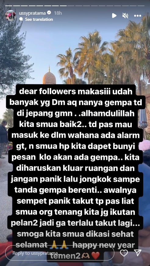Cerita Ussy Sulistiawaty Rasakan Gempa di Jepang, Sempat Panik hingga Ketakutan