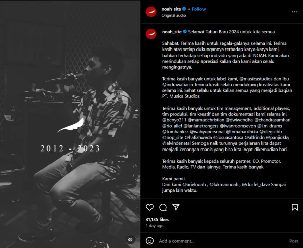 NOAH Umumkan Pamit dari Industri Musik: Sampai Jumpa Lain Waktu