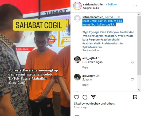 Penampakan Satria Mahathir Pakai Baju Orange: Maaf saat Ini Belum Bisa Menghibur Kalian