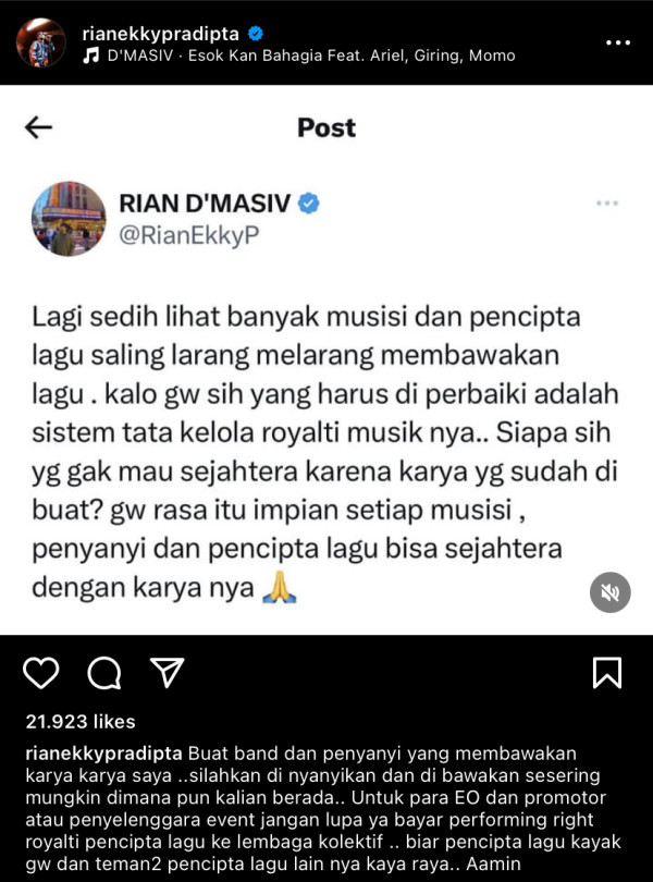 Rian D'Masiv Soroti Kisruh Royalti Pencipta Lagu, Berharap Ada Pembenahan