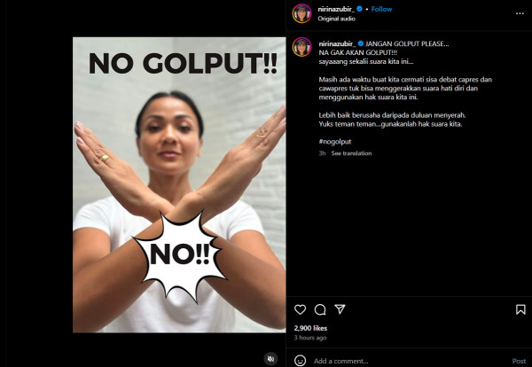 Nirina Zubir Ajak Masyarakat Tak Golput di Pilpres 2024: Yuk Gunakan Hak Suara Kita