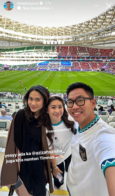 4 Potret Azizah Salsha Nonton Laga Suami Bersama Timnas Indonesia Lewan Jepang di Qatar