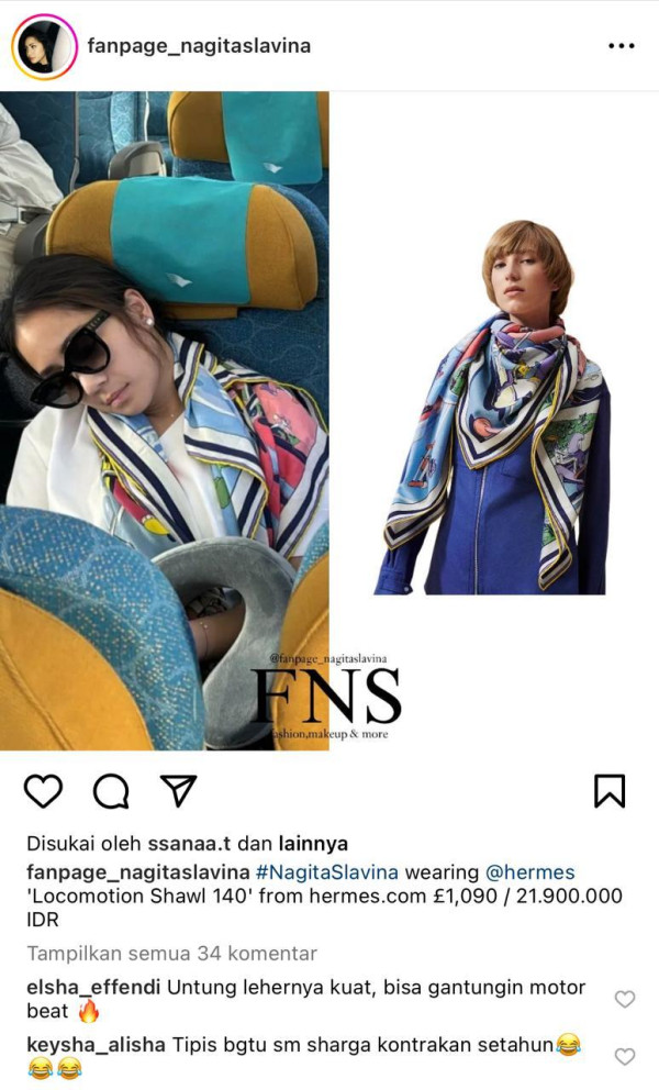 Nagita Slavina Pakai Syal Rp21 Juta untuk Tidur, Netizen: Seharga Kontrakan Setahun