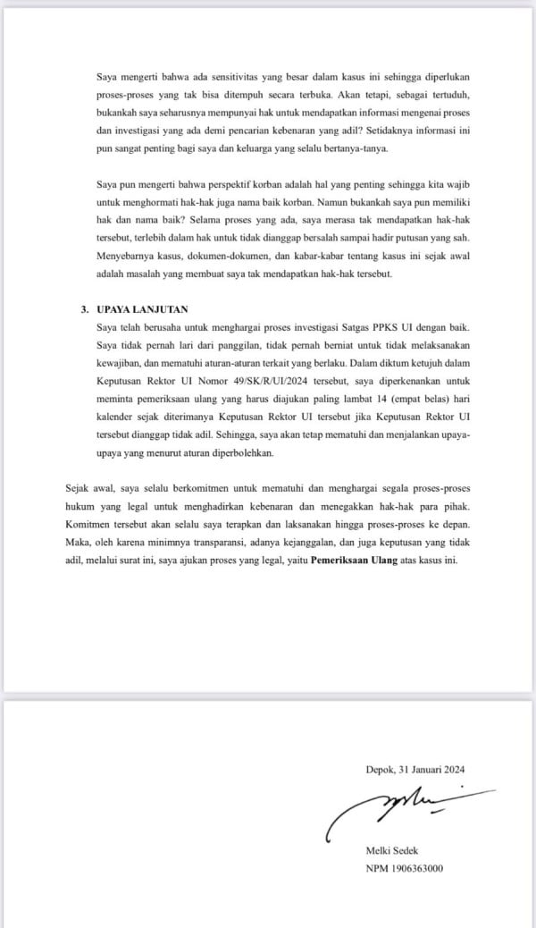 Ketua BEM UI Melki Sedek Huang Keberatan Atas Skors Dirinya, Minta Investigasi Ulang