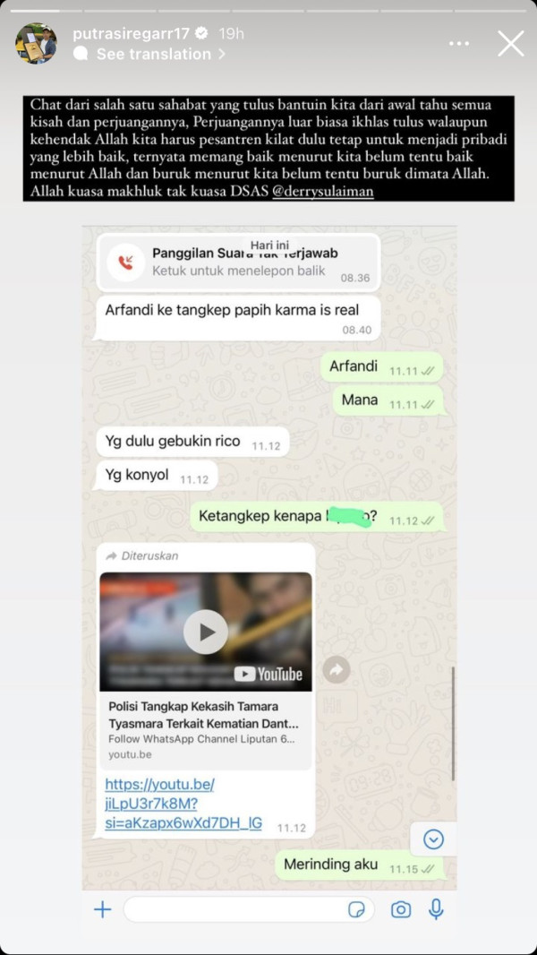 Pacar Tamara Tyasmara Ternyata Salah Satu Orang yang Keroyok Putra Siregar