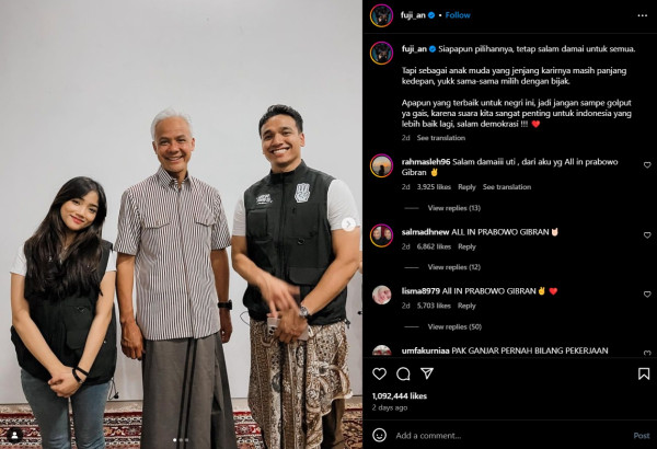 Fuji Ajak Anak Muda Berikan Suara di Pemilu 2024, Ingatkan Tidak Golput