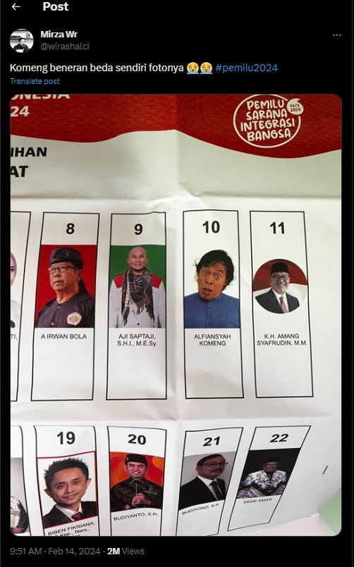 Viral Foto Komeng di Surat Suara Pemilu 2024, Ekspresinya Jadi Sorotan