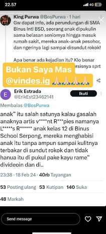 Instagram Erick Estrada Diserang akibat Kasus Bullying yang Diduga Dilakukan Anak Vincent: Bukan Saya Mas
