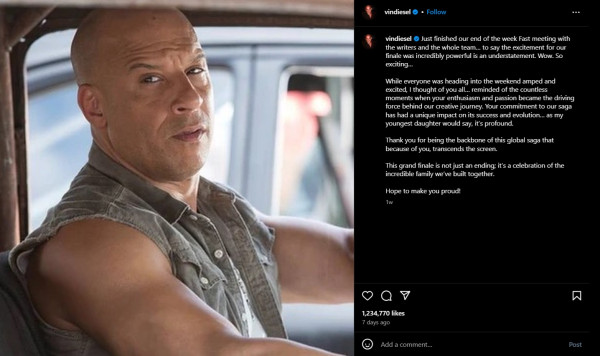 Vin Diesel Umumkan Fast and Furious 11 Jadi Film Terakhir