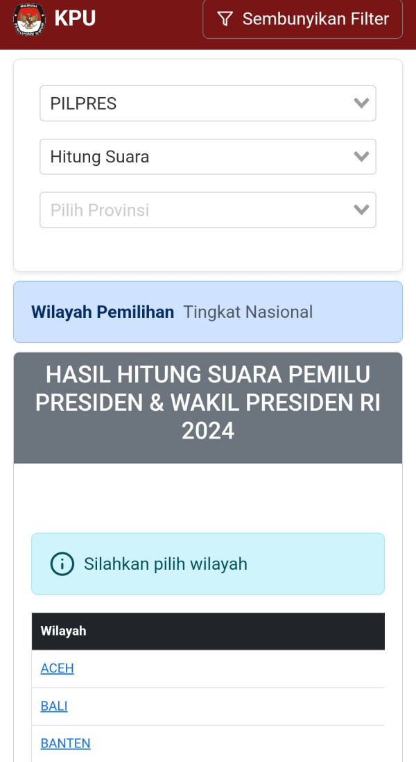 Tampilan Sirekap Berubah, Diagram Perolehan Suara Tak Muncul Lagi