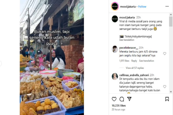 Viral! Masyarakat Non-Muslim Ikut Berburu Takjil, Netizen: Adem