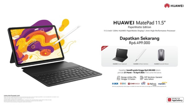 Resmi Hadir di Indonesia, HUAWEI MatePad 11.5 PaperMatte Edition, Tablet Rp6 Jutaan ala Laptop dengan Layar Aman untuk Mata