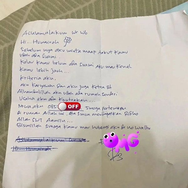 Viral! Wanita Dapat Surat Cinta dari Pak RT saat Salat Tarawih, Ajak Kenalan hingga Beri Nomor WA
