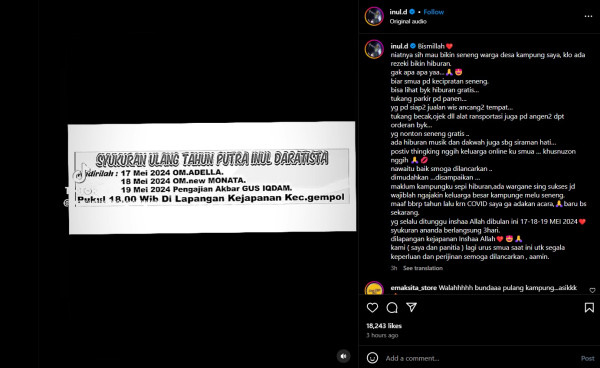 Inul Daratista Gelar Perayaan Ulang Tahun Anak 3 Hari Berturut-turut di Kampung Halaman