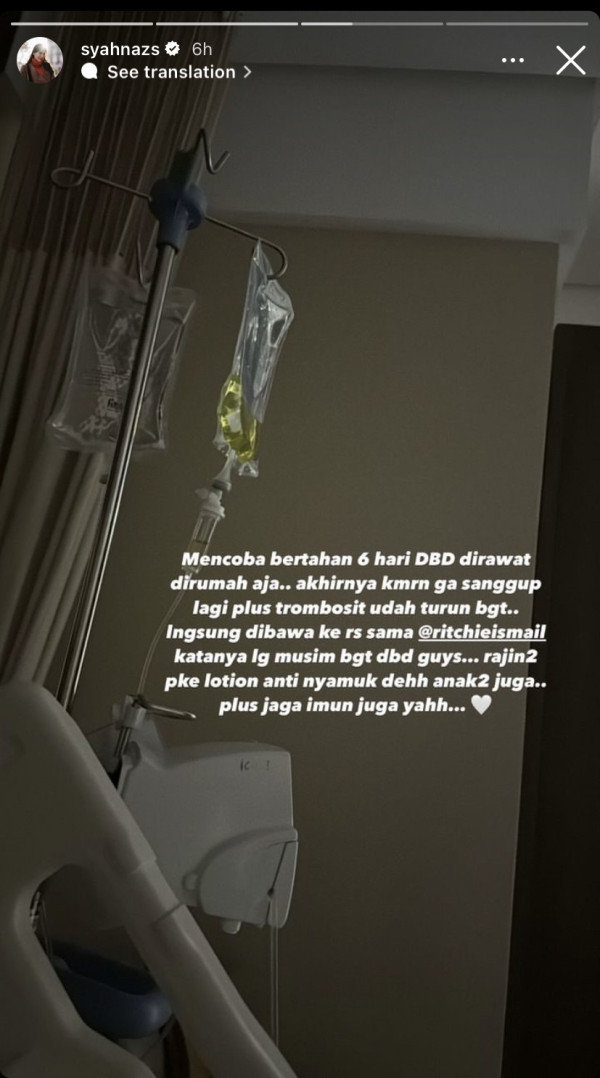 Syahnaz Sadiqah Dirawat di RS karena DBD, Trombosit Turun