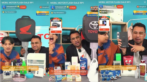 Heboh, Flash Sale Mobil serta Motor Rp1 Hadir di Shopee Live Raffi Ahmad dan Louisse Scarlett