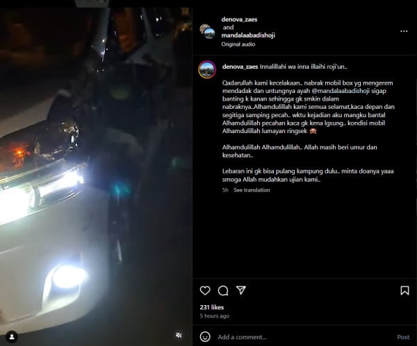 Mandala Shoji Alami Kecelakaan Mobil, Tabrak Kendaraan yang Berhenti Mendadak