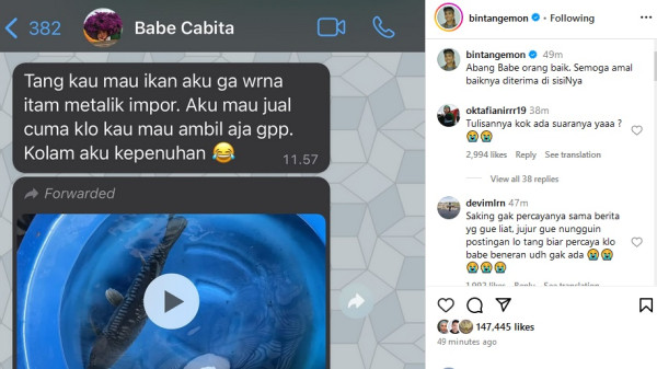 Bintang Emon Unggah Chat Terakhir dengan Babe Cabita, Jual Ikan Ngaku Kolamnya Kepenuhan