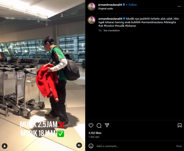 Armand Maulana Lebaran di London, Susul Anak yang sedang Sekolah