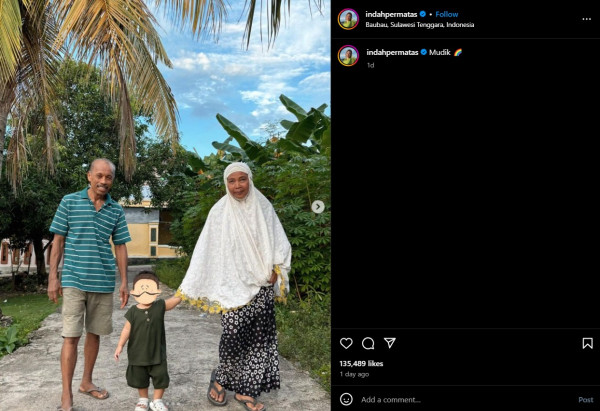 Lebaran, Indah Permatasari Mudik ke Kampung Halaman Arie Kriting