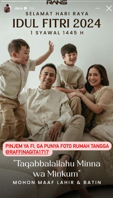 Dikta Bikin Ngakak saat Ucapkan Selamat Idul Fitri, Malah Posting Foto Keluarga Raffi Ahmad