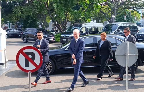 5 Potret Kedatangan Tim Cook di Istana Kepresidenan, Tampil Formal dengan Jas Biru Navy