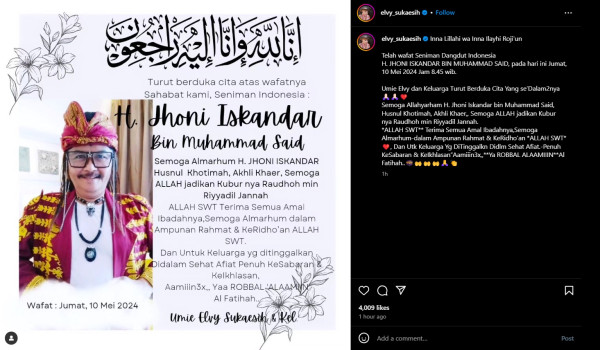 Elvy Sukaesih Berduka Jhonny Iskandar Meninggal Dunia: Semoga Almarhum dalam Ampunan