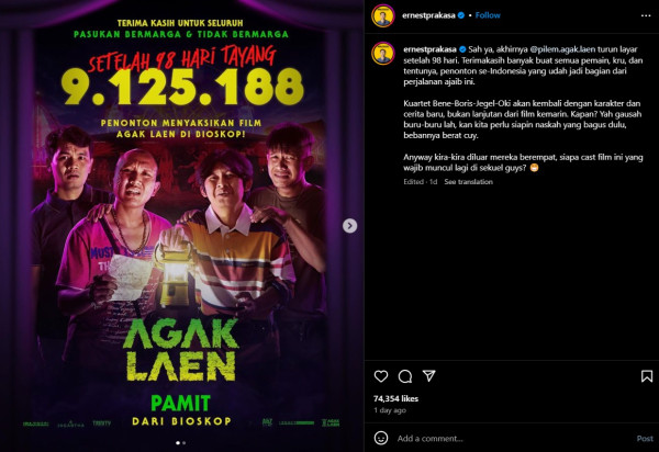 Film Agak Laen Turun Layar usai 98 Hari Tayang, Ernest Prakasa Lanjut Garap Sekuel