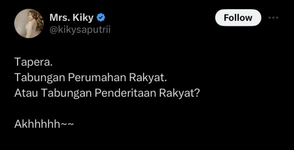 Kiky Saputri Komentari Program Tapera: Tabungan Penderitaan Rakyat