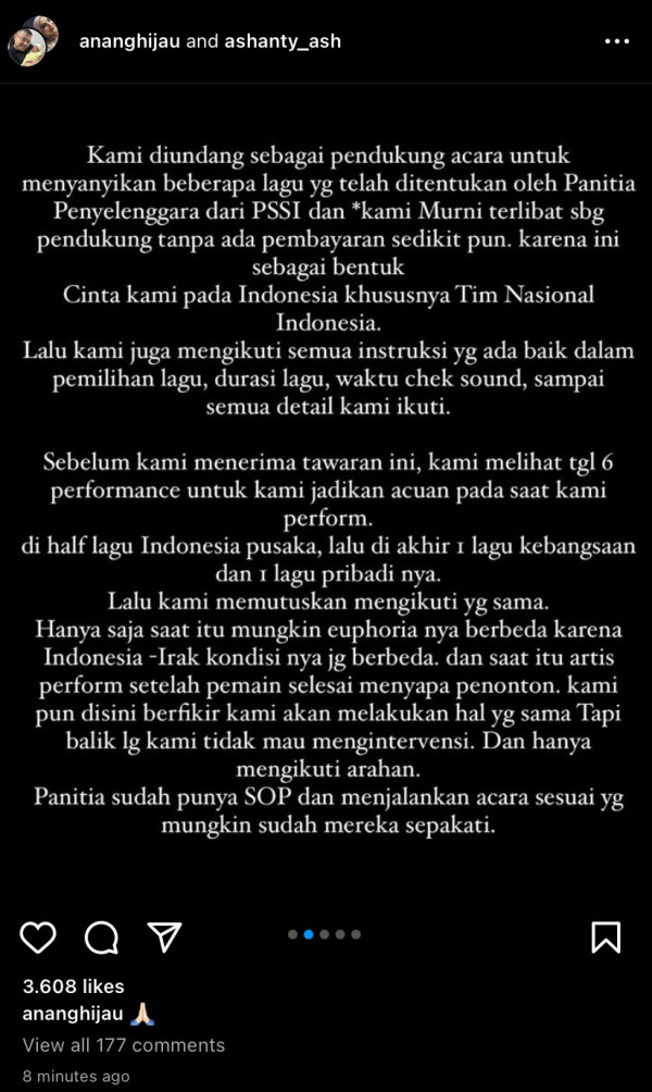 Anang Hermansyah Tak Dibayar Nyanyi di GBK, Diundang untuk Dukung Laga Indonesia vs Filipina