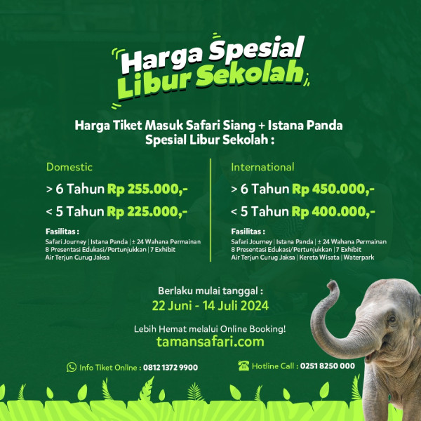 Yuk, Cek Harga Khusus Tiket Masuk Taman Safari Bogor Selama Libur Sekolah!