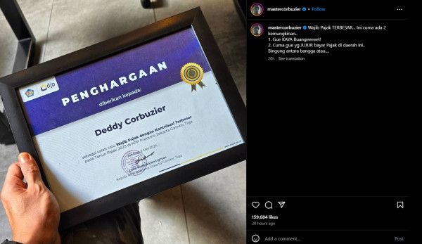 Deddy Corbuzier Raih Penghargaan Wajib Pajak dengan Kontribusi Terbesar: Gue Kaya Buanget