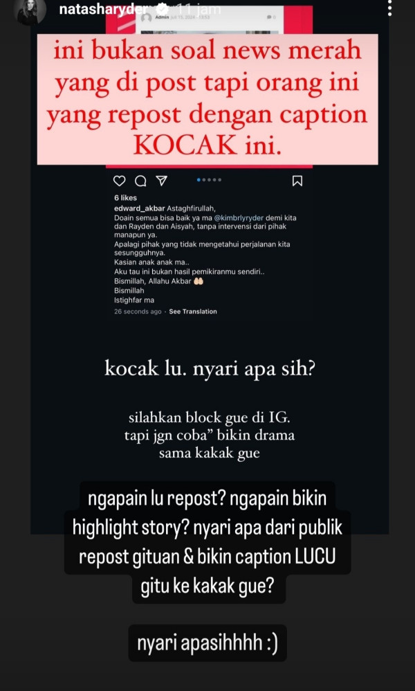 Sindiran Pedas Adik Kimberly Ryder untuk Edward Akbar: Kocak Lu!