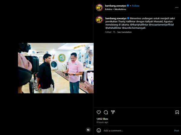 Thariq Halilintar dan Aaliyah Massaid Tunjuk Bambang Soesatyo Jadi Saksi Nikah