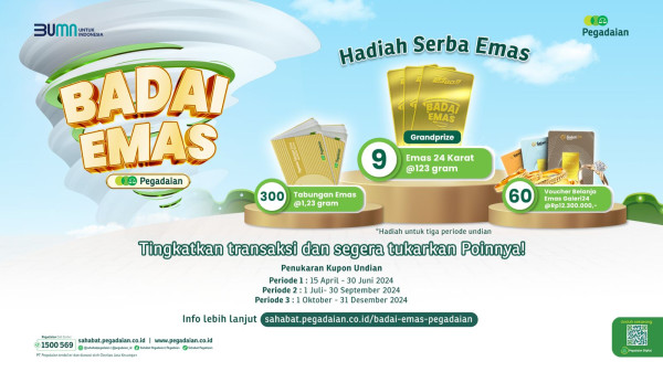 Pemenang Badai Emas Pegadaian Periode I 2024 Telah Diundi, Selamat Kepada Para Pemenang!