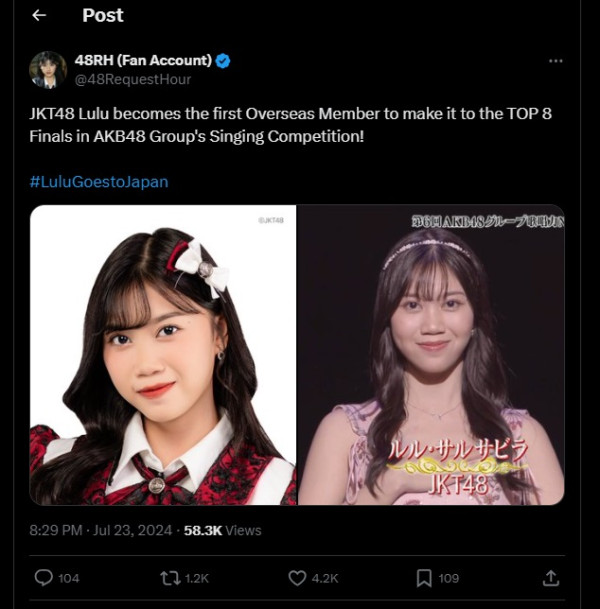 Lulu JKT48 Lolos Audisi AKB48 Group Singing Competition, Jadi Member Indonesia Pertama