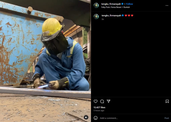 Tengku Firmansyah Pamer Pekerjaan Baru di Kanada, Ngelas Besi di Pabrik