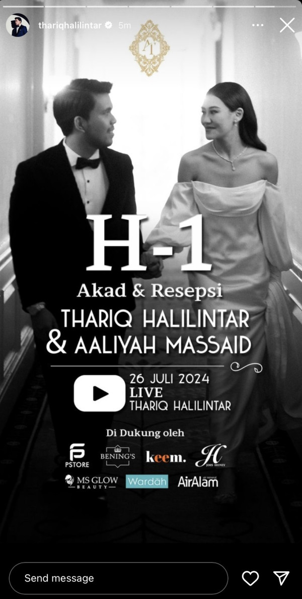 Thariq Halilintar dan Aaliyah Massaid Menikah Besok