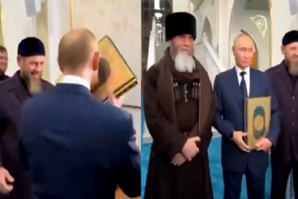 Viral, Vladimir Putin Cium Al-Qur'an Berlapis Emas saat Kunjungi Masjid Nabi Isa
