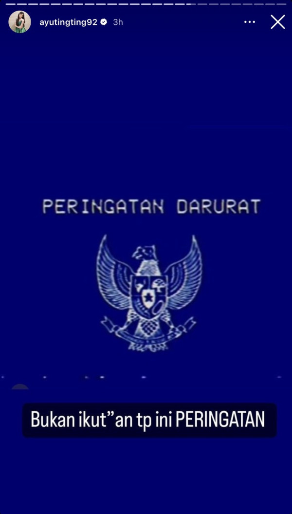 Ayu Ting Ting Ikut Kawal Putusan MK, Serukan Peringatan Darurat di Instagram