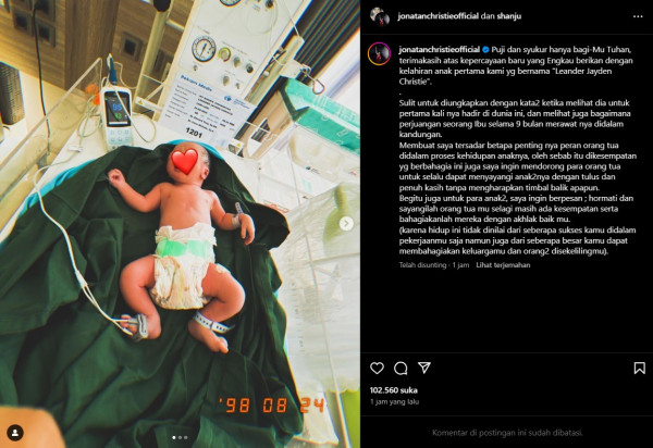 Leander Jayden Christie Nama Anak Pertama Jonatan Christie dan Shanju