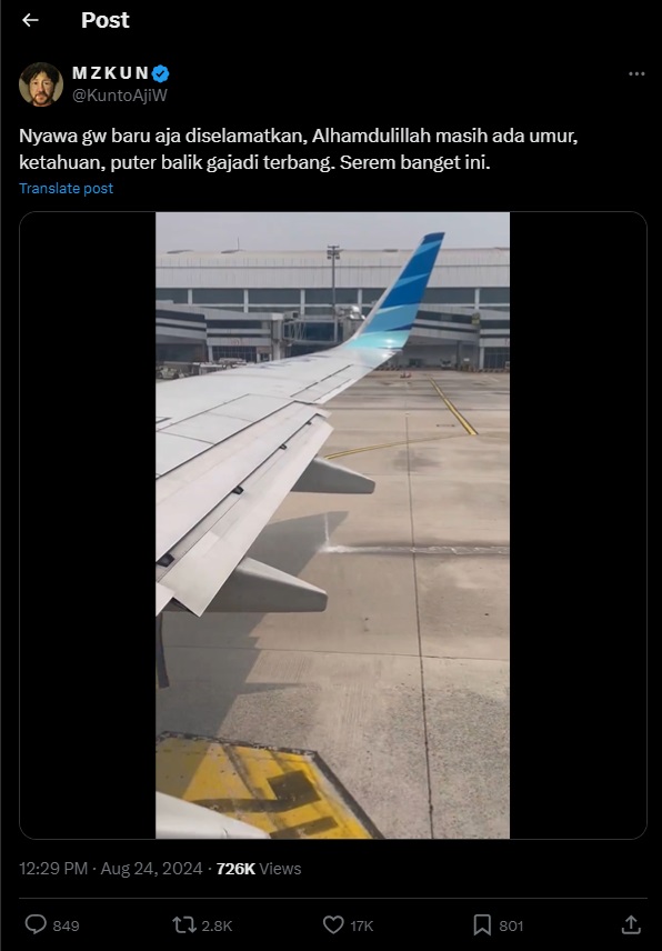 Kunto Aji Gagal Terbang Imbas Tangki Bahan Bakar Pesawat Bocor