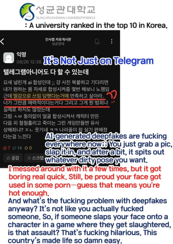 Beredar Komentar Menjijikkan Para Pelaku Pornografi Deepfake Korea, Ada dari Kampus Top 10