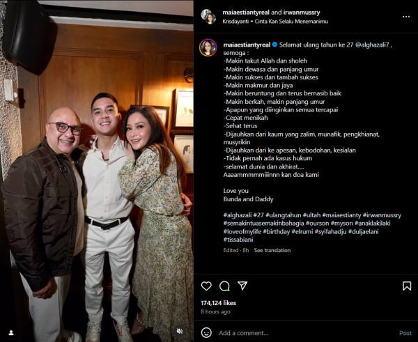 Al Ghazali Ulang Tahun ke-27, Maia Estianty Doakan Segera Menikah