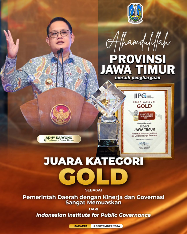 Sukses Wujudkan Layanan Publik Berkualitas, Pemprov Jatim Raih Penghargaan APN 2024 Kategori Gold