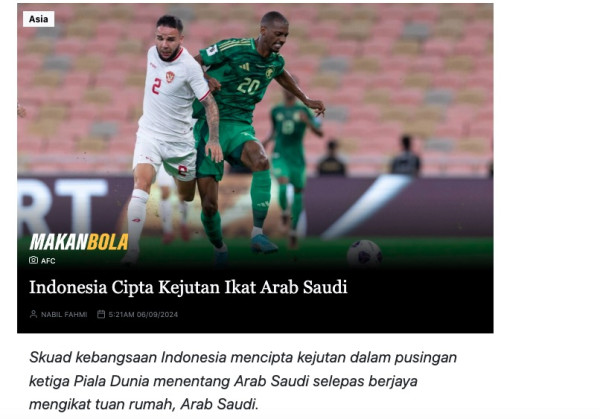 Media Malaysia Puji Timnas Indonesia Imbangi Arab Saudi: Mereka Bikin Kejutan!